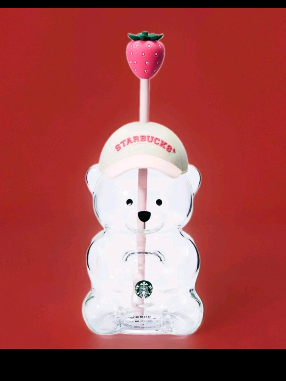 NWT, Limited Edition, Pink Strawberry Bearista  glass 20 oz w/adorable 🍓 Topper